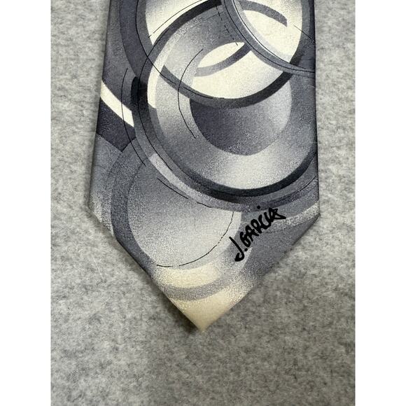 J. Garcia Clockworks Watercolor Collection Gray White Silk Neck Tie - Picture 5 of 6